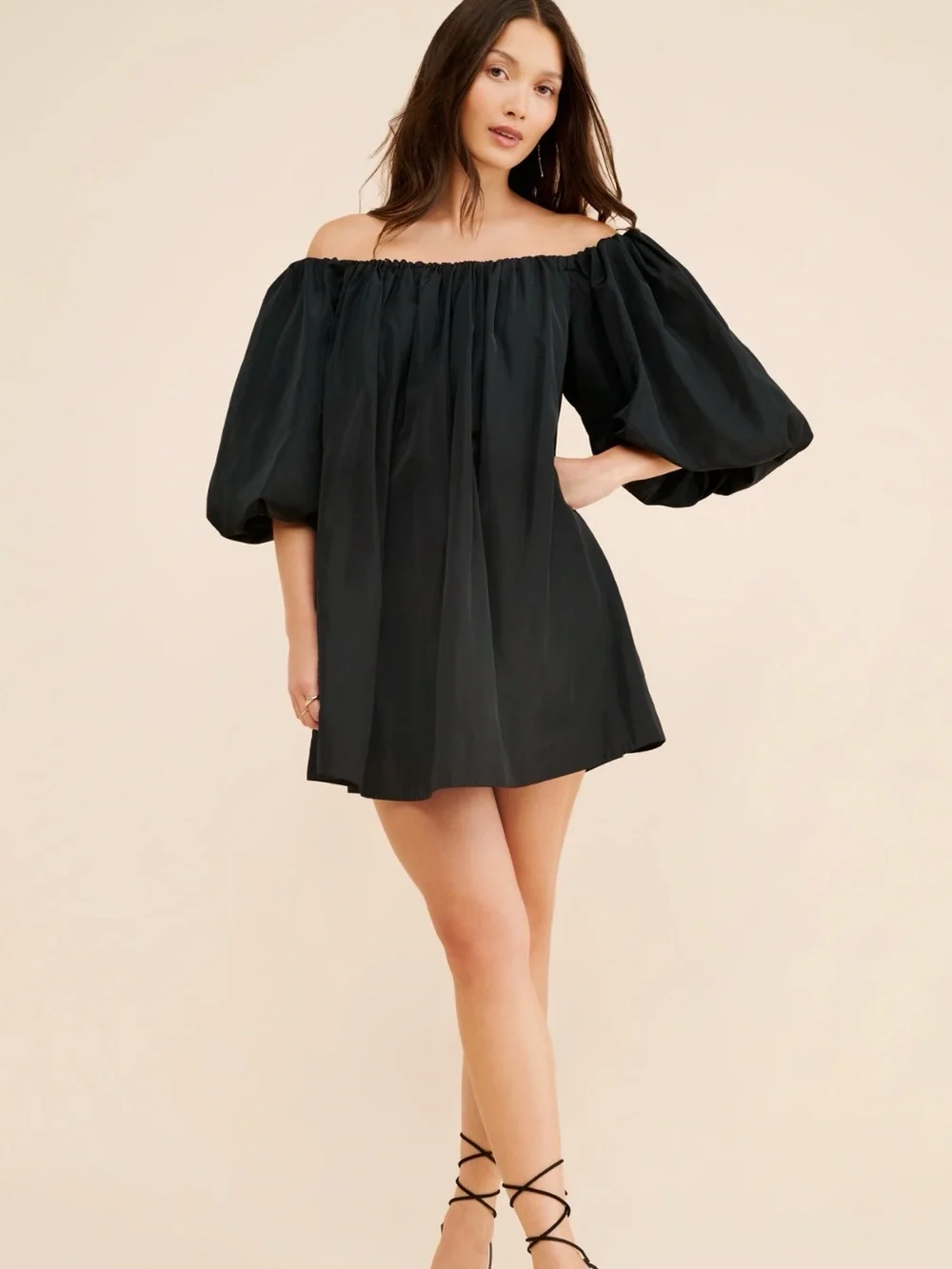Mare Mare Puff Sleeve Off The Shoulder Mini Dress in Black sz XS - Picture 1 of 5